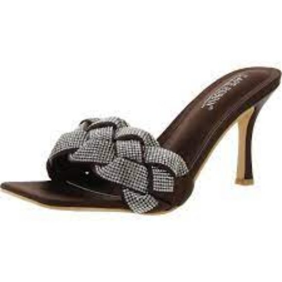 NWT CAPE ROBBIN REWIND SATIN BROWN RHINESTONE HEELS 5.5 - Picture 1 of 13